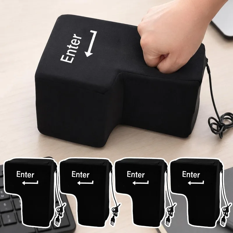 Big USB Enter Key Anti Stress Button Decompression Computer Any Vent Pillows Button Desktop Pillow for Programmer