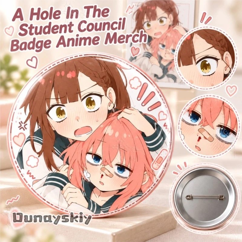 ​​There Also Hole In The Student Council Badge Anime Merch Tin Pin Brooch Comic Con Collection Pendant Bag Accessory Anime Gift