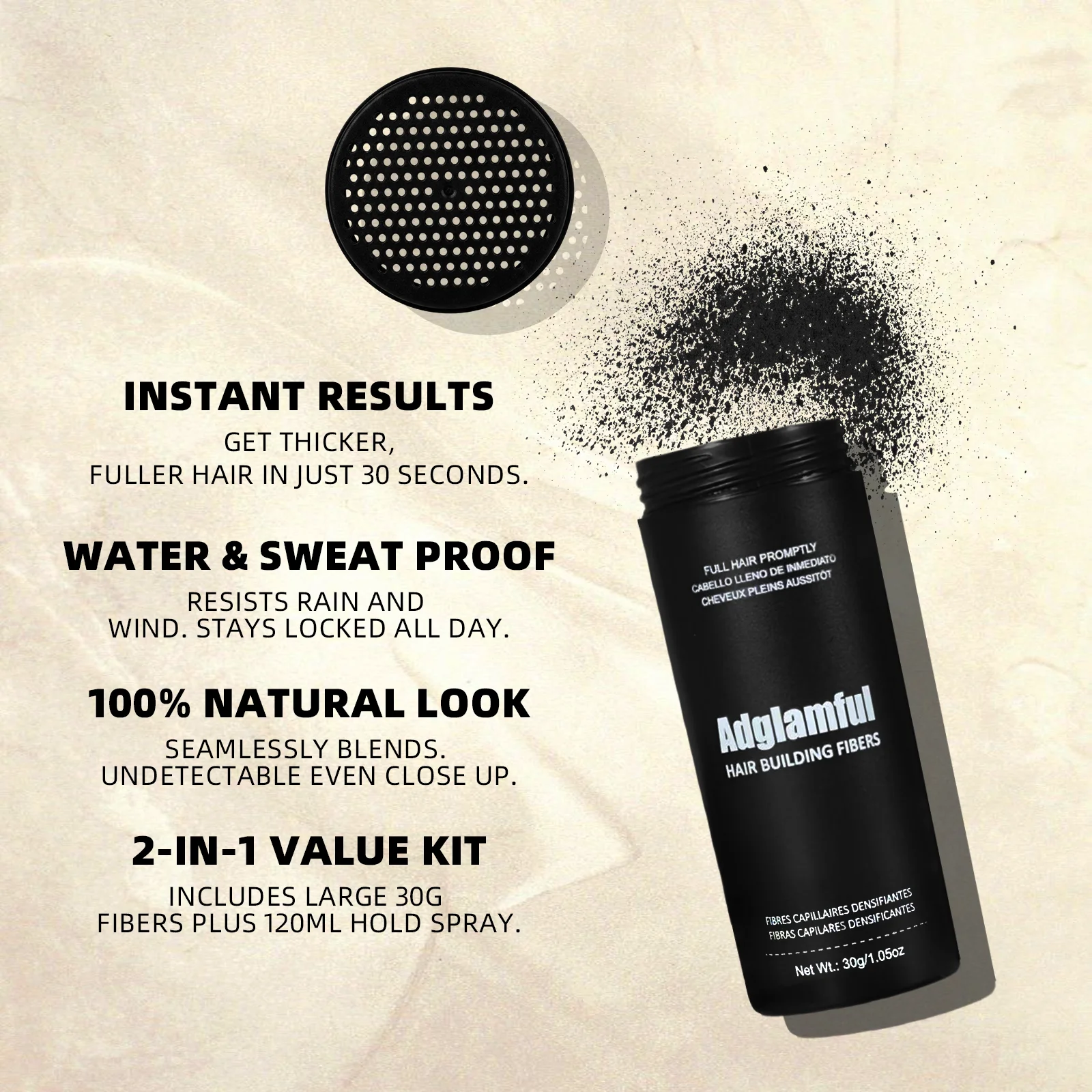مجموعة ألياف بناء الشعر الرائعة: مسحوق ألياف 30 جرام + بخاخ تصفيف 120 مل - مقاوم للرياح/العرق، يحمل حجم 24 ساعة #3