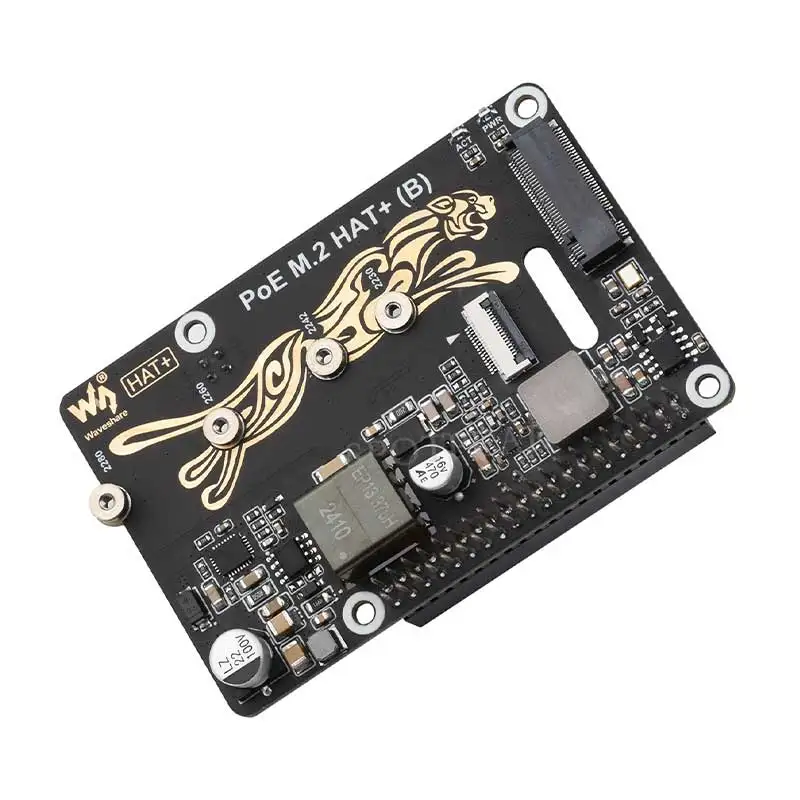Raspberry Pi 5 PoE Power And PCIe M.2 NVMe SSD HAT PLUS (B) 2230/2242/2260/2280