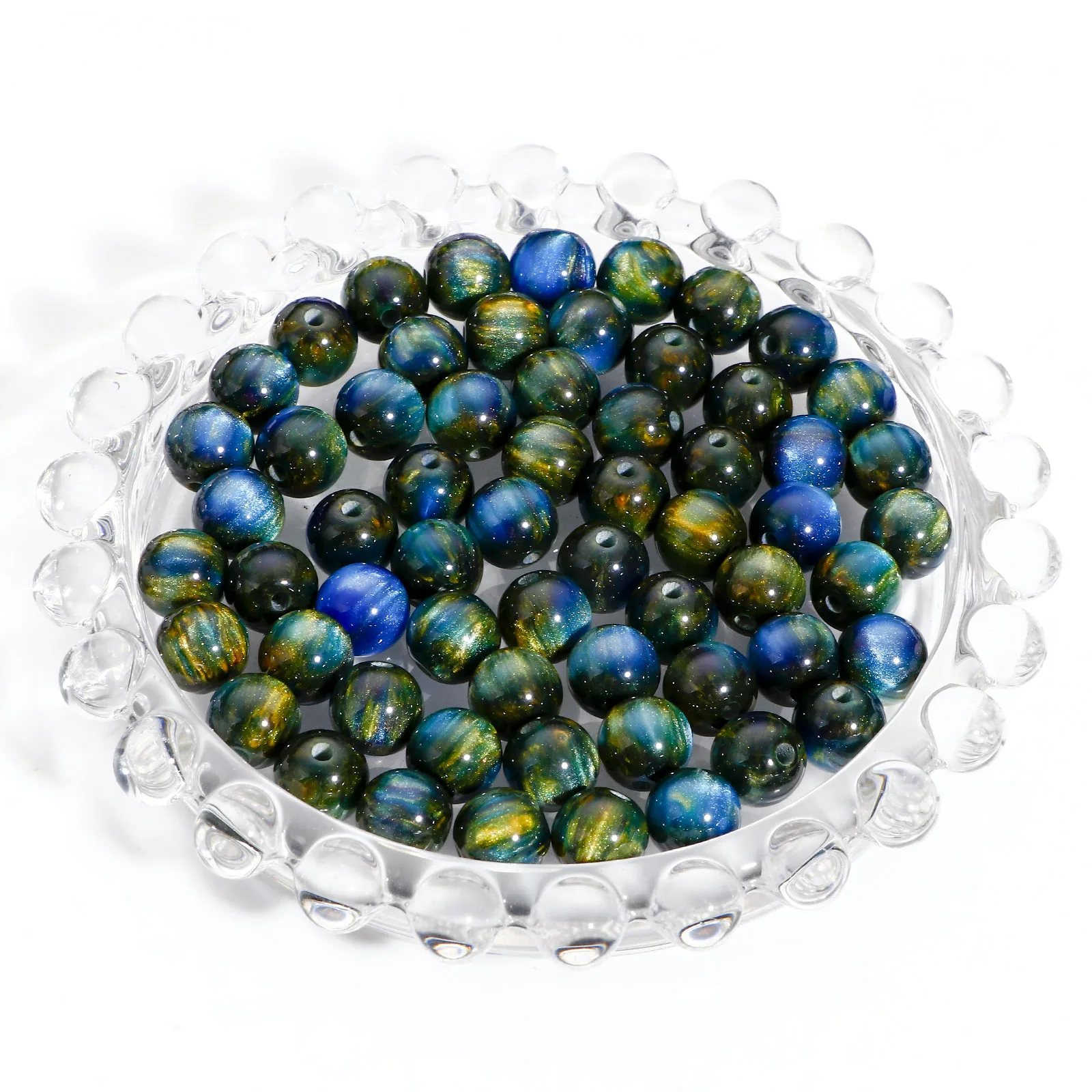 New 100 PCs 8mm Acrylic Beads Multicolor Round Watercolor Mermaid Bead For Jewelry Making Bracelet DIY Charm Hole: Approx 1.5mm image 6
