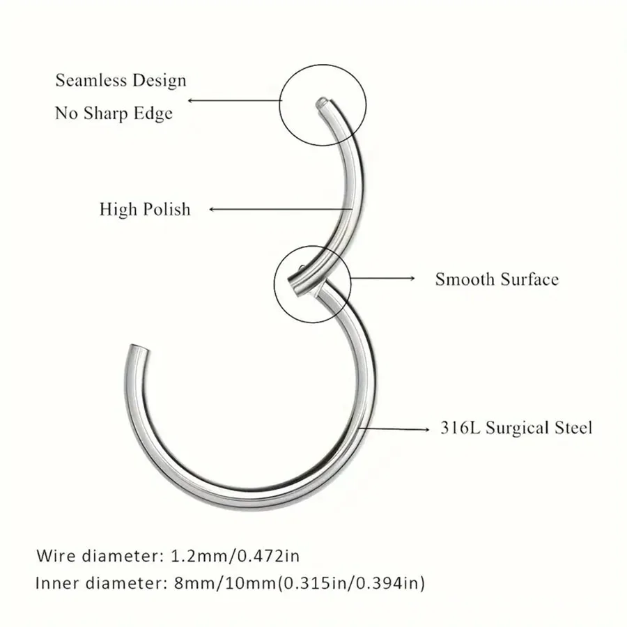 1PC Stainless Steel Nose&Ear Rings Segment Rings Heart Shaped Cartilage Daith Conch Helix Septum Piercing Rings Body Jewelry 16G