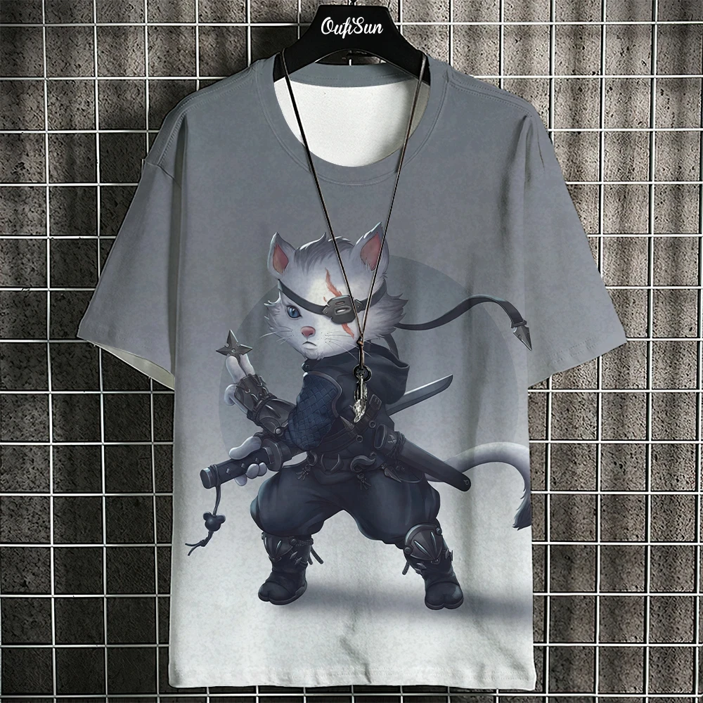 Cartoon animal cat men's T-shirt 3D printed fashionable men's clothing summer street simple casual men's short sleeved shirt