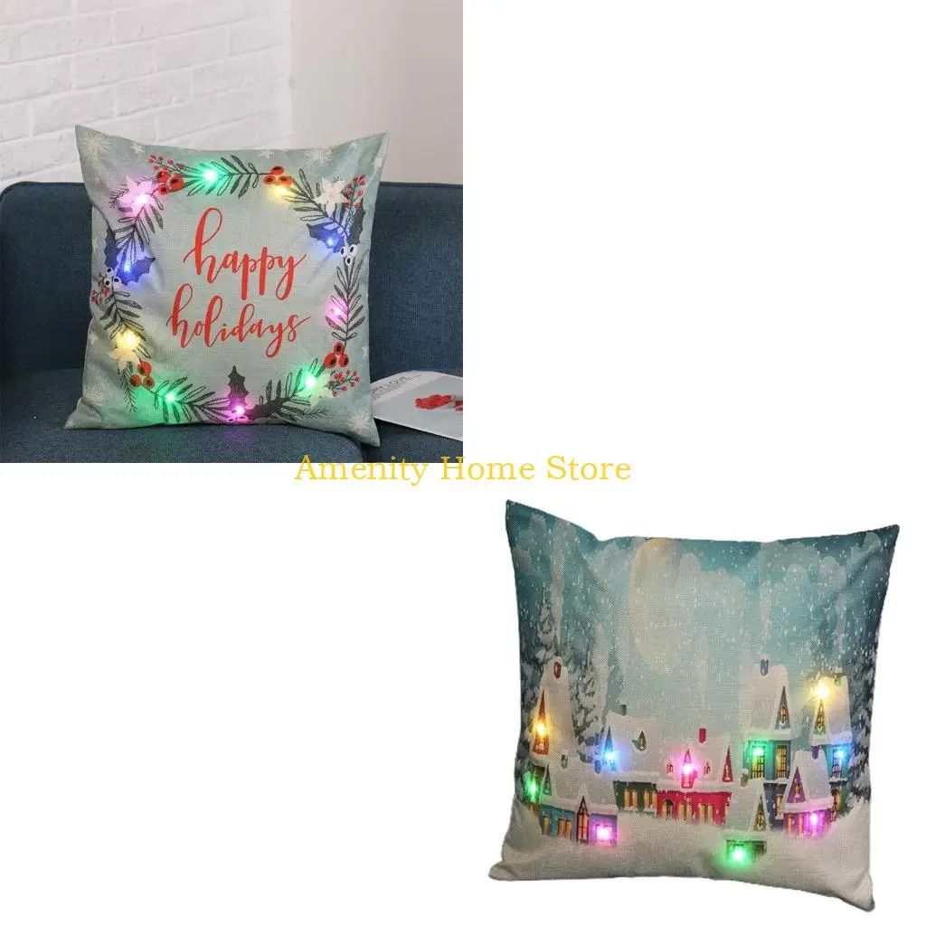 F26C LED Lighting Cushion Cover Christmas Pillows for Case Pillowcase Home Sofa Decor