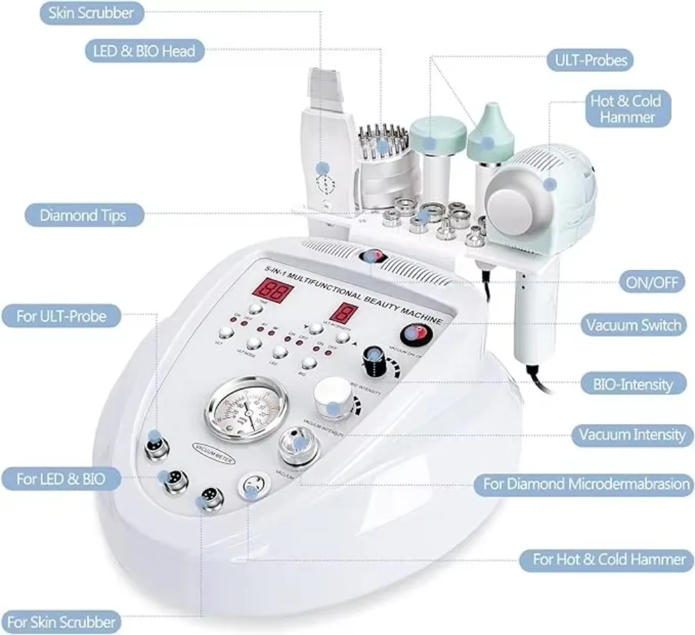 

5 в 1, устройство для микродермабразии для лица с алмазным свечением для салона, домашнего использования, уход за кожей лица, профессиональное оборудование для ухода за кожей