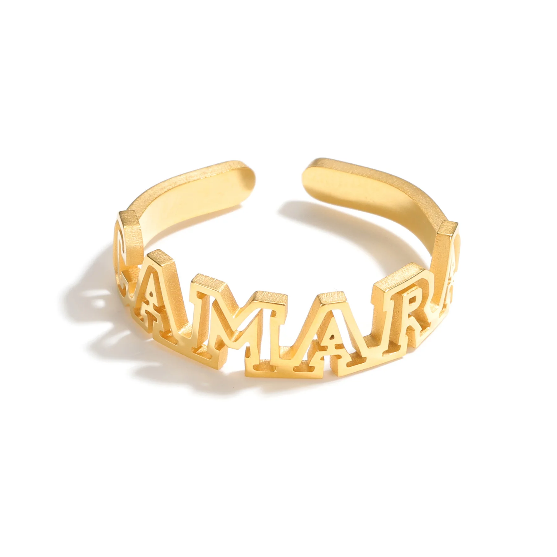 Diamon Personalized Openwork Name Ring Custom Letter Stainless Steel Band Hollow Finger Jewelry for Women Dainty Stackable Gifts