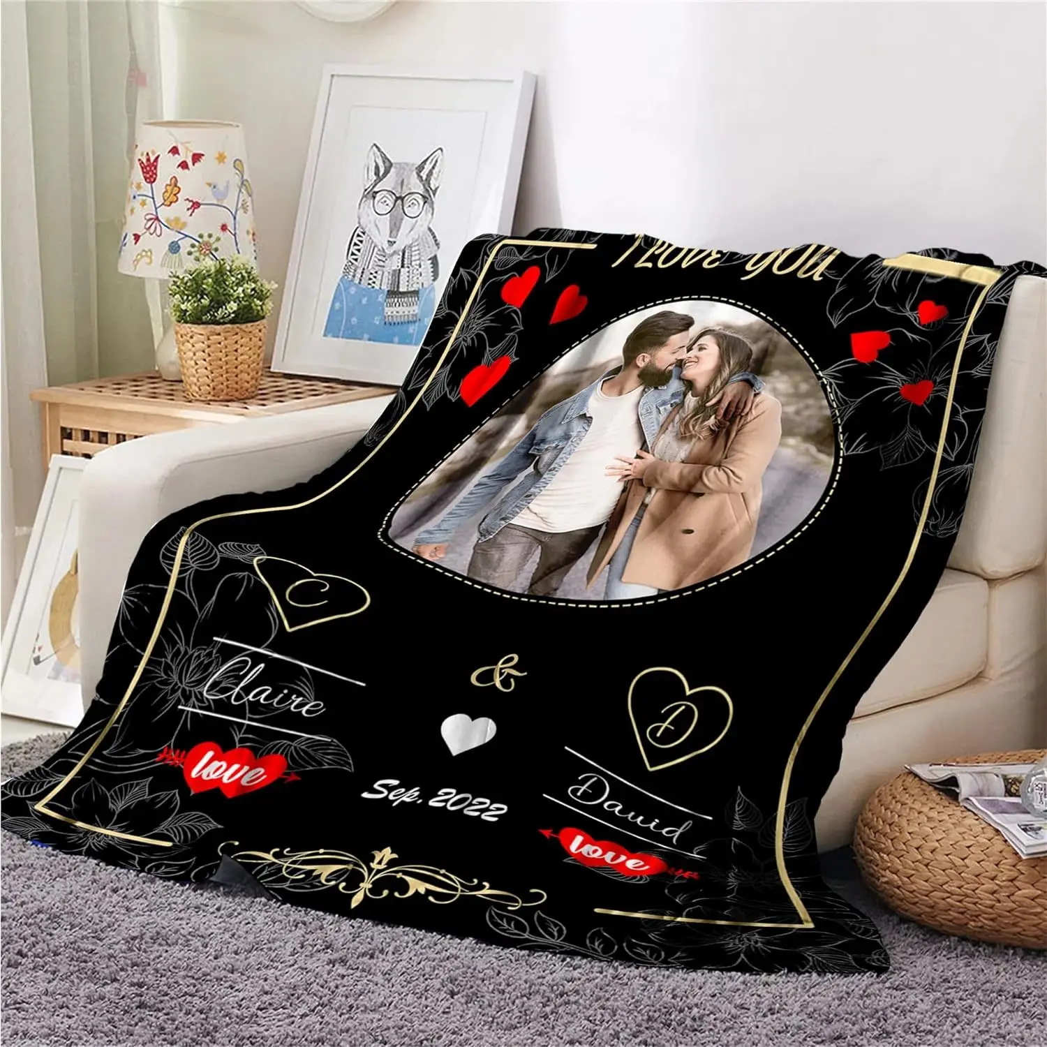 Boyfriend gift photo blanket personalized Christmas couple gift, unique birthday, anniversary, wedding, Valentine's Day gift