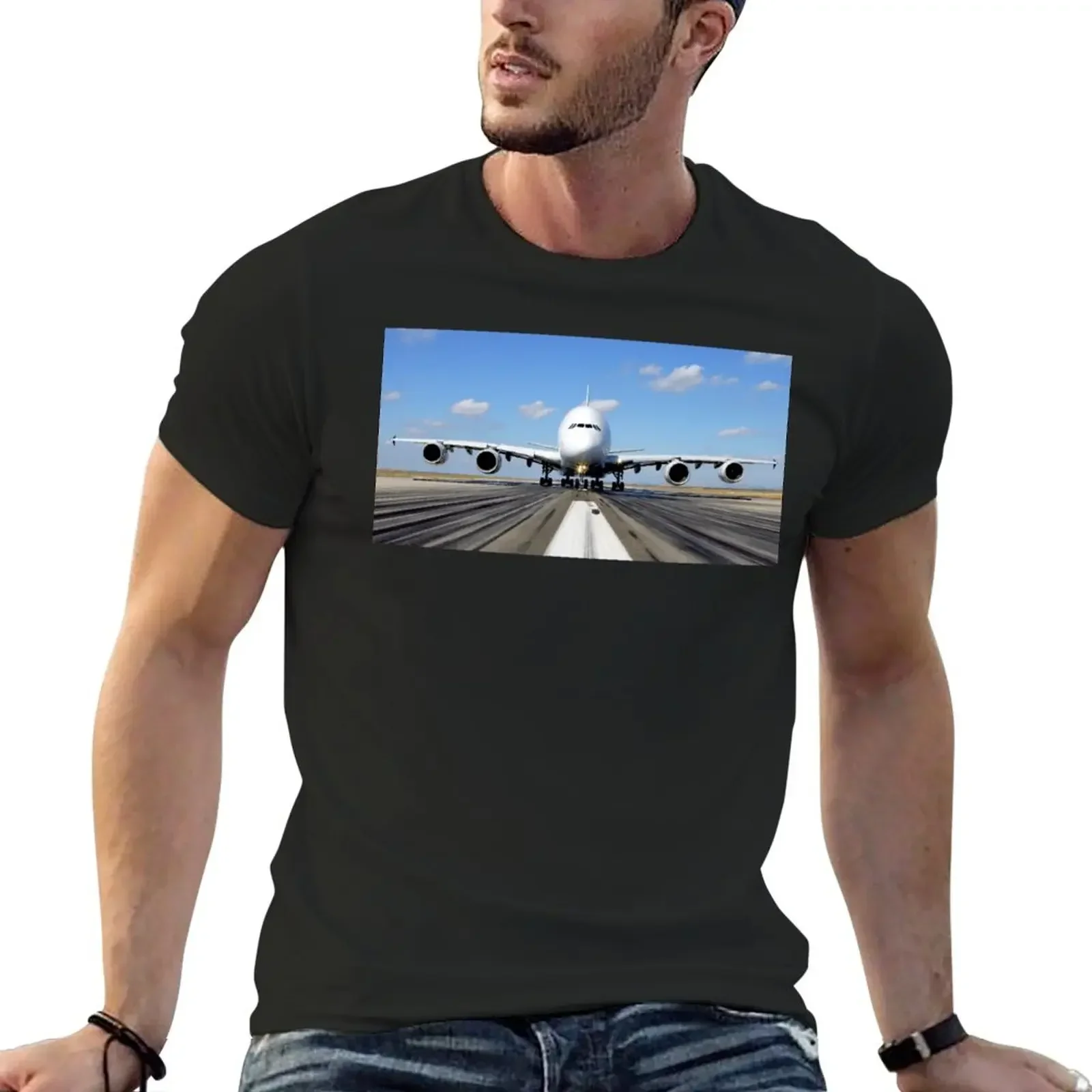 

Funny t shirt plus size tops t shirts for men pack Airbus A380 Plane on the Runway T-Shirt graphic oversized men clothing COTTON