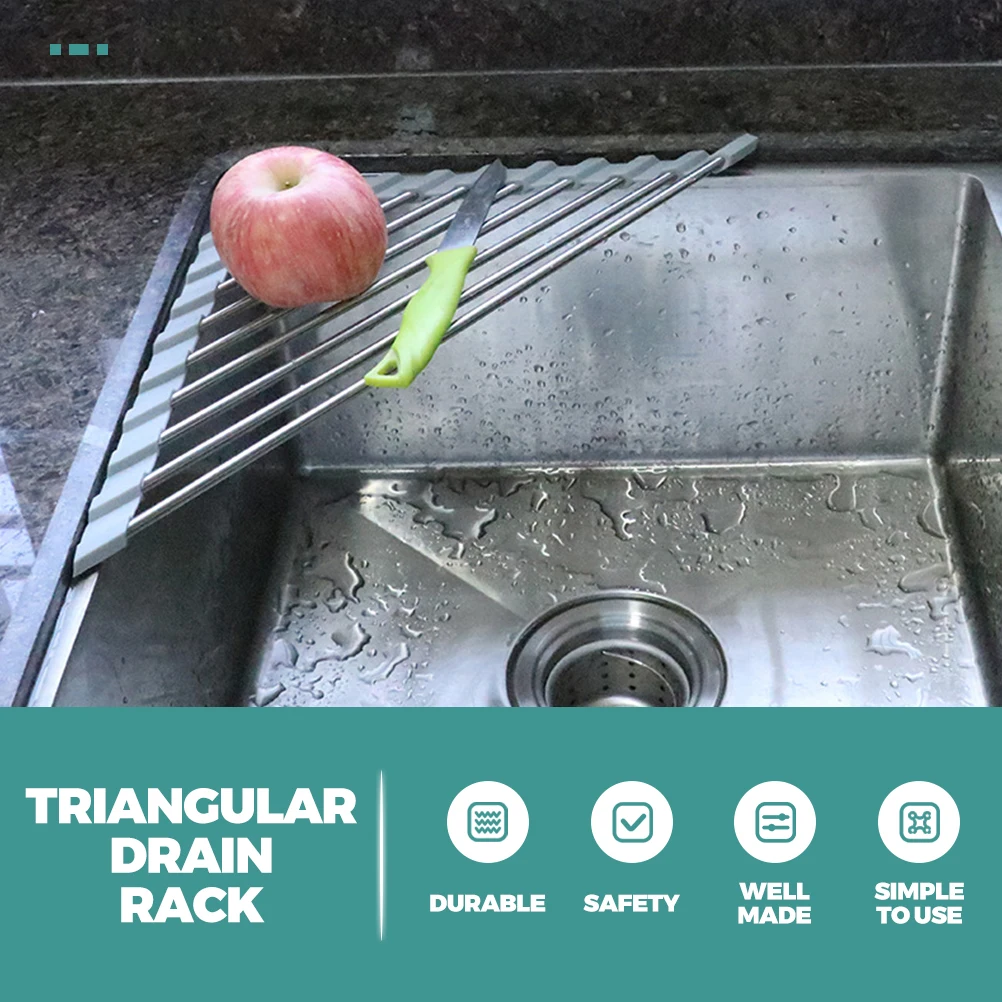 

Roll Up Dish Drying Rack Stainless Steel Foldable Sink Corner Drainer for Tableware Sponge Kitchen Utensils Space Saving