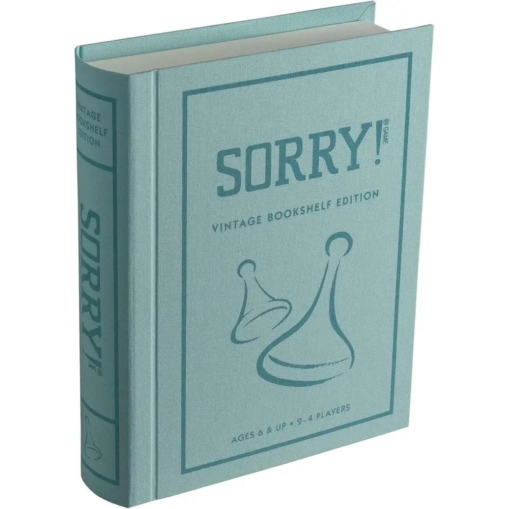 

Sorry! Vintage Bookshel Edition by - Classic Sorry Board Games Retro 1958 Design - Linen-Wrapped Book Case, Wooden Pawns & ull-S