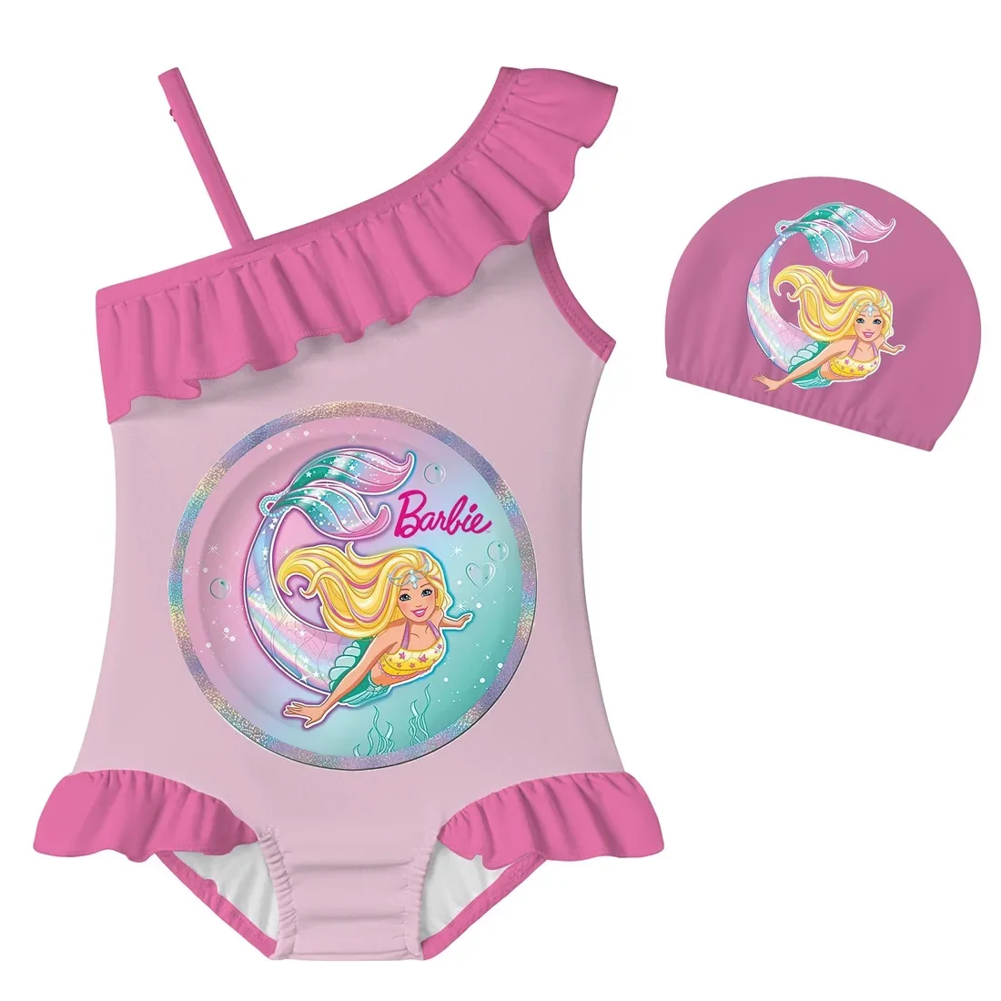 Barbie Cartoon Cute Kids Girls One Piece Swimsuit Summer Beach Bathing Clothes Quick Drying Swimwear Water Sports Swimming Suit