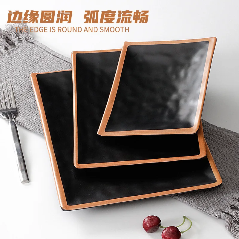 Melamine Tableware Rectangular Black Creative Barbecue Porcelain Imitation Plastic Hot Pot Restaurant Dish Plate