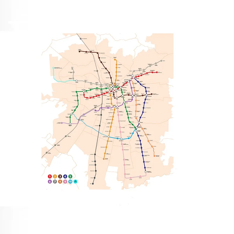 Santiago Chile Metro Subway Rail Railroad Map, Art Print Canvas Poster, Living Room Decor, Home Wall Picture