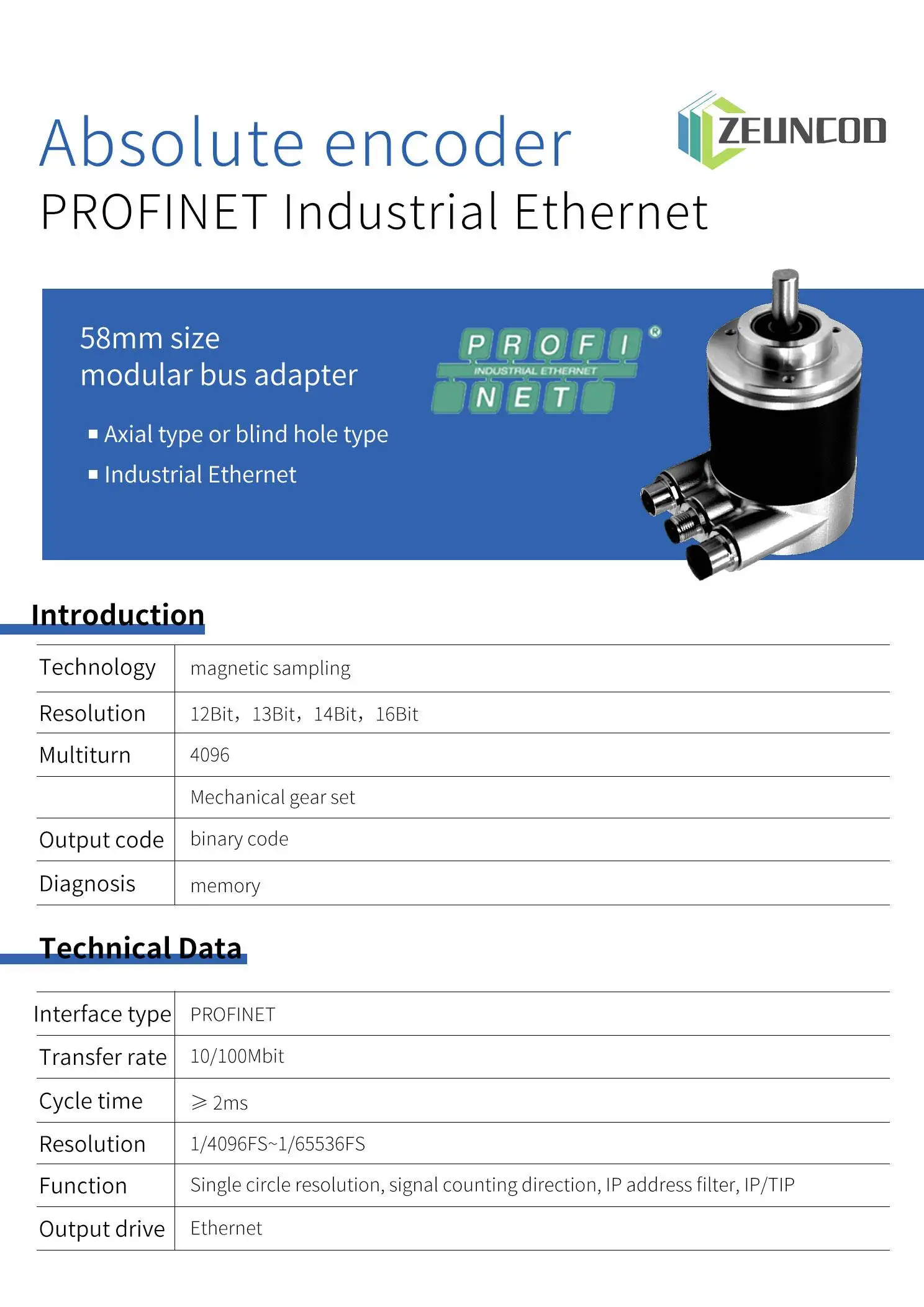 Hot Selling Now PROFINET Multi-Turn Absolute Rotary Encoder Magnetic 12-16Bit Resolution IP65/IP67 Industrial Position Sensor