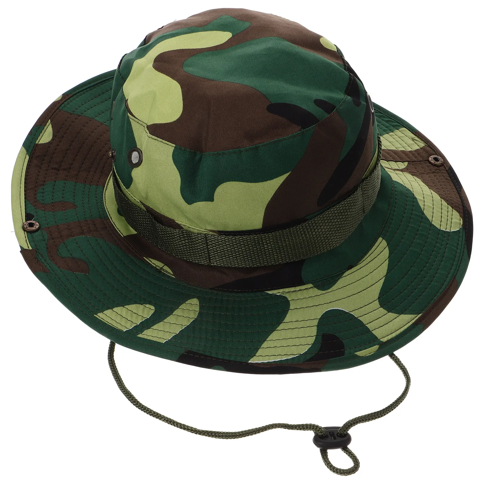 

Camo Bucket Hat Men Polyester Wide Brim Sun Protection Hiking Fishing Outdoor Adjustable Neck Strap Outdoor Sun Hat
