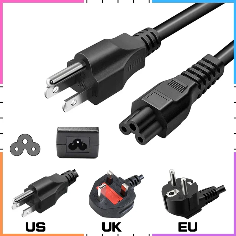 3 PIN 1.5M US UK EU AC Adapters Desktop PC LCD Monitor Laptop Printer Charger Power Supply Cord Cable Wire