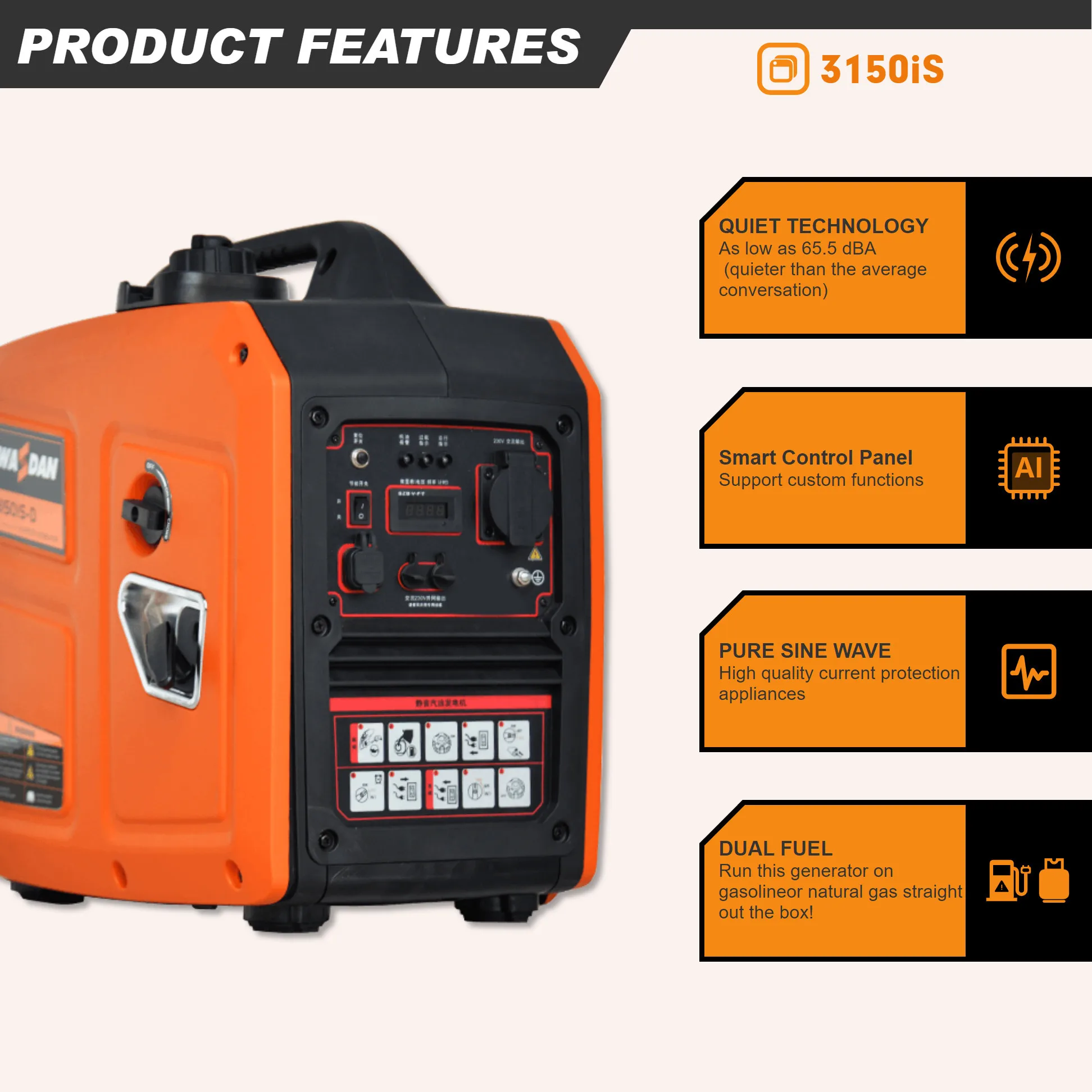 1kw 2kw 2.8kw  Generator 3.5hp Portable Silent Inverter Generator