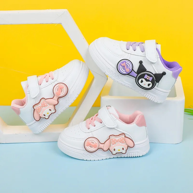 

Детские белые кроссовки Kuromi 2026 Весна-Осень - Корейский стиль, водонепроницаемые низкие кеды, повседневная обувь для девочек и мальчиков