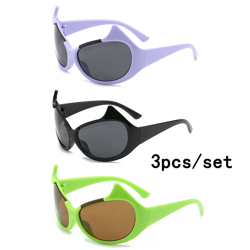 3Pcs/set Round Sunglasses Women Men Cat Eye Circular Sun Glasses Female Oval Eyewear Sunglasses for Male Female Eyeglasses