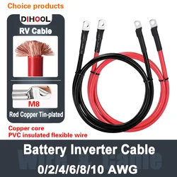 Cabo de conexão do inversor da bateria conjunto com terminais 8/6/4/2 awg 10/16/25/35mm2 ups fio encalhado núcleo de cobre vermelho estanhado talão