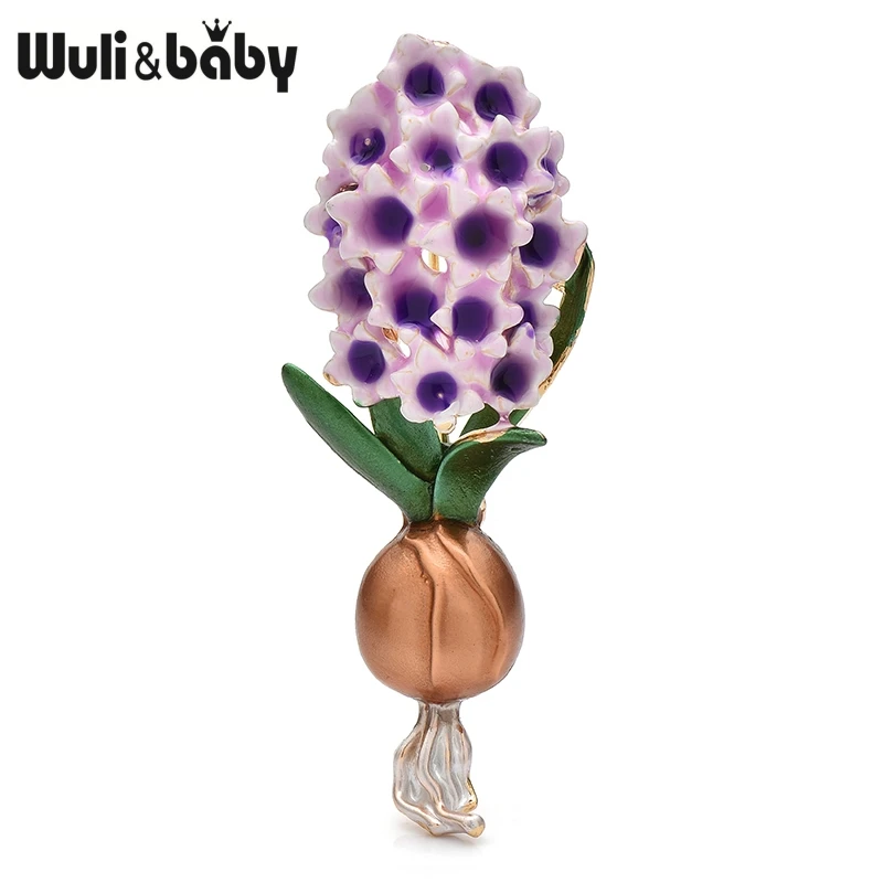 Broches de flores de jacinto esmaltados Wuli & baby para mujer, Unisex, 2 colores, encantadoras plantas de invierno, broche informal de oficina, alfileres, regalos