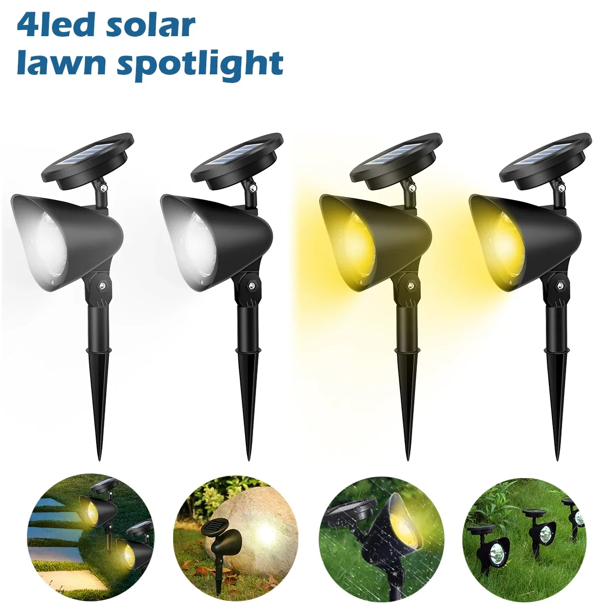 

4 Solar Spotlight Garden Reflector Lamp Powered Outdoor Lighting Waterproof Lawn Lamp Courtyard Landscape Decor Solar Light