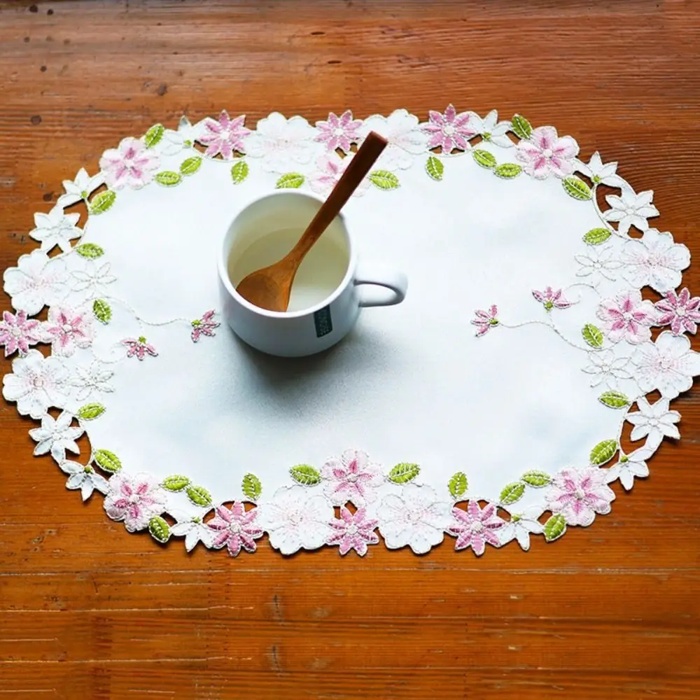 

for Dining Table Round Lace Embroidery Craft Flower Pattern Cup Pad Coaster Placemat Doily