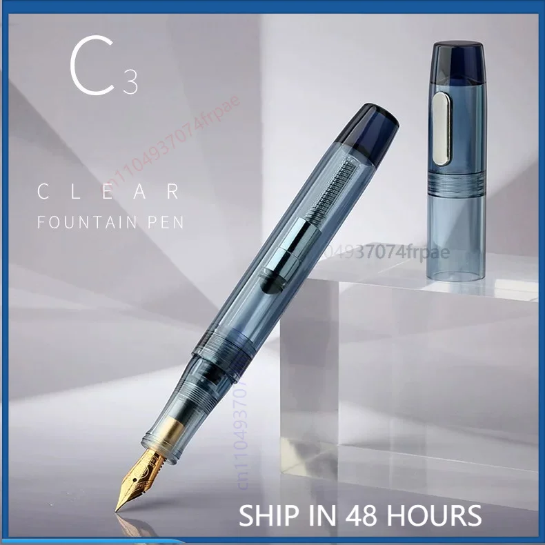 For MAJOHN C3 Clip-less Clear Resin Fountain Pen Anti Roll Iridium Nib Minimalist Student Color Ink Writing Stationery