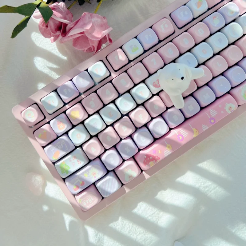 Sheep Keycap 142Key Moa Pbt Five Sided Thermal Sublimation Personality Creative Cute Round Mixed Color Pink Blue ISO Keycap