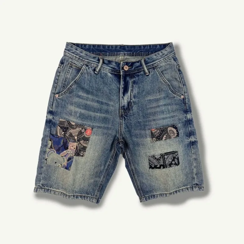 

Свободные шаровары в стиле ретро, рваные джинсовые шорты, мужские модные брендовые тонкие брюки-жебраки, брюки с царапинами на пять четвертей, прочные