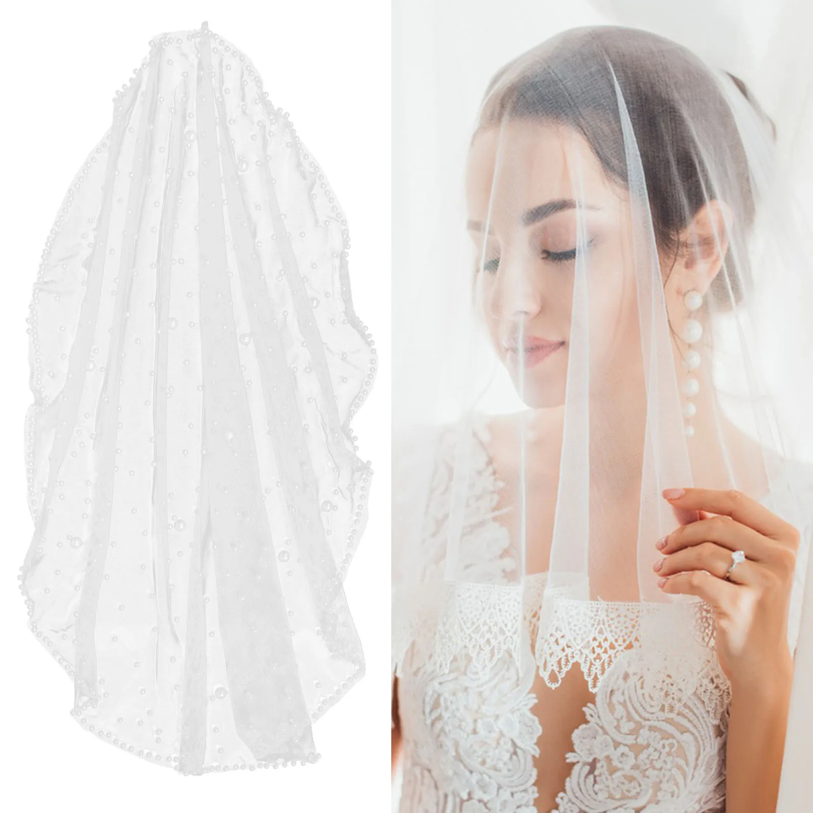 

Elegant Pearl Bride Veil Short Wedding Veil Classic Design Bridal Accessory Influencer Photo Prop Versatile Use