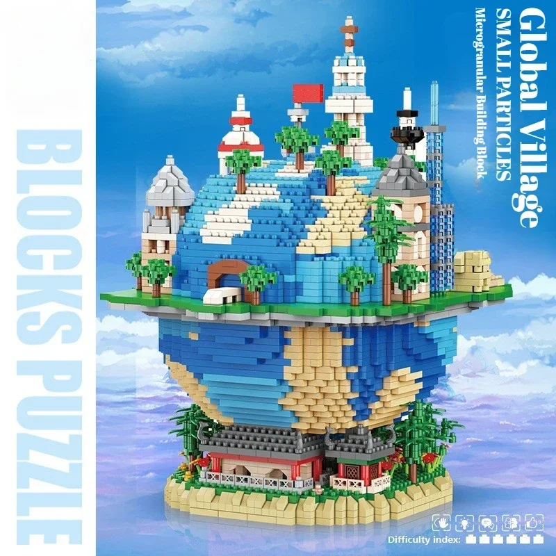 6000Pcs Micro Particle Building Blocks Set Global Village Series Miniature Creative Ornament Puzzle and Stress Relief Puzzle Toy