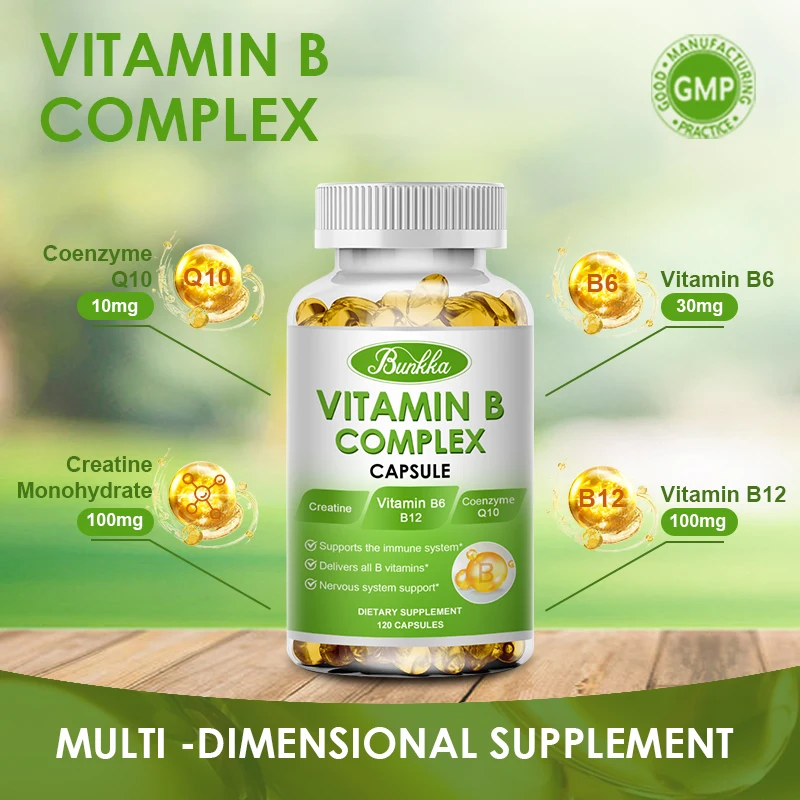 Compound Vitamin B Capsule Supplements (B12, B1, B2, B3, B5, B6, B7, B9, Folic Acid&biotin) for Immune Health, Energy Support