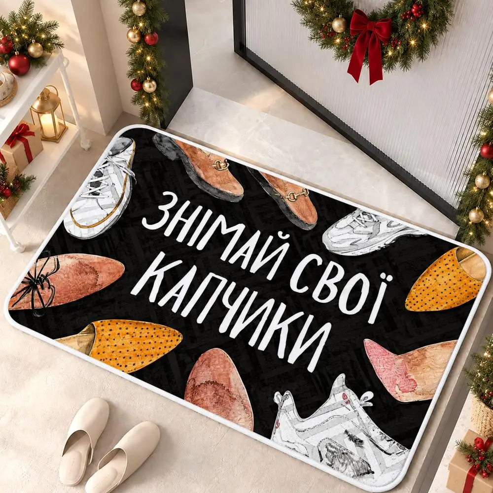 Ukrainian Slippers Welcome Floor Mat Premium Flannel Bath Mat Anti-slip Cloud Feel Rug Durable Machine Washable Floor Carpet
