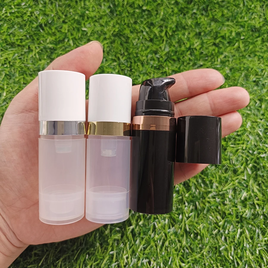 5/10/15ml recarregável branco preto loção garrafa soro de cuidados com a pele bomba mal ventilada garrafa com borda ouro tira loção toner recipiente