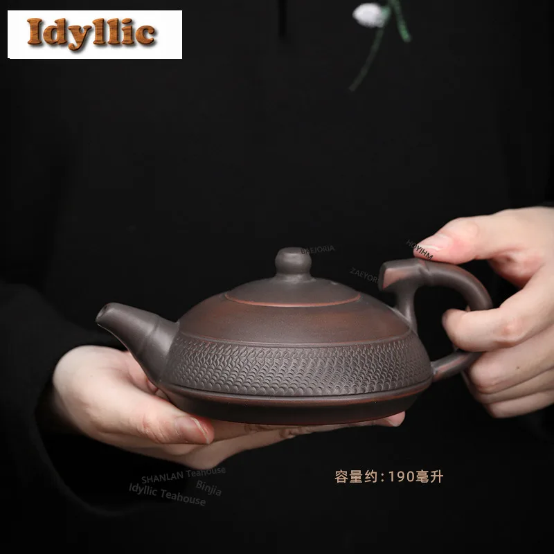 HOYIHM 190ml Handmade Qingxi Purple Pottery Teapot Jumping Knife Frosted Pot Tea Soaking Kettle Items Accessories Collection Cha