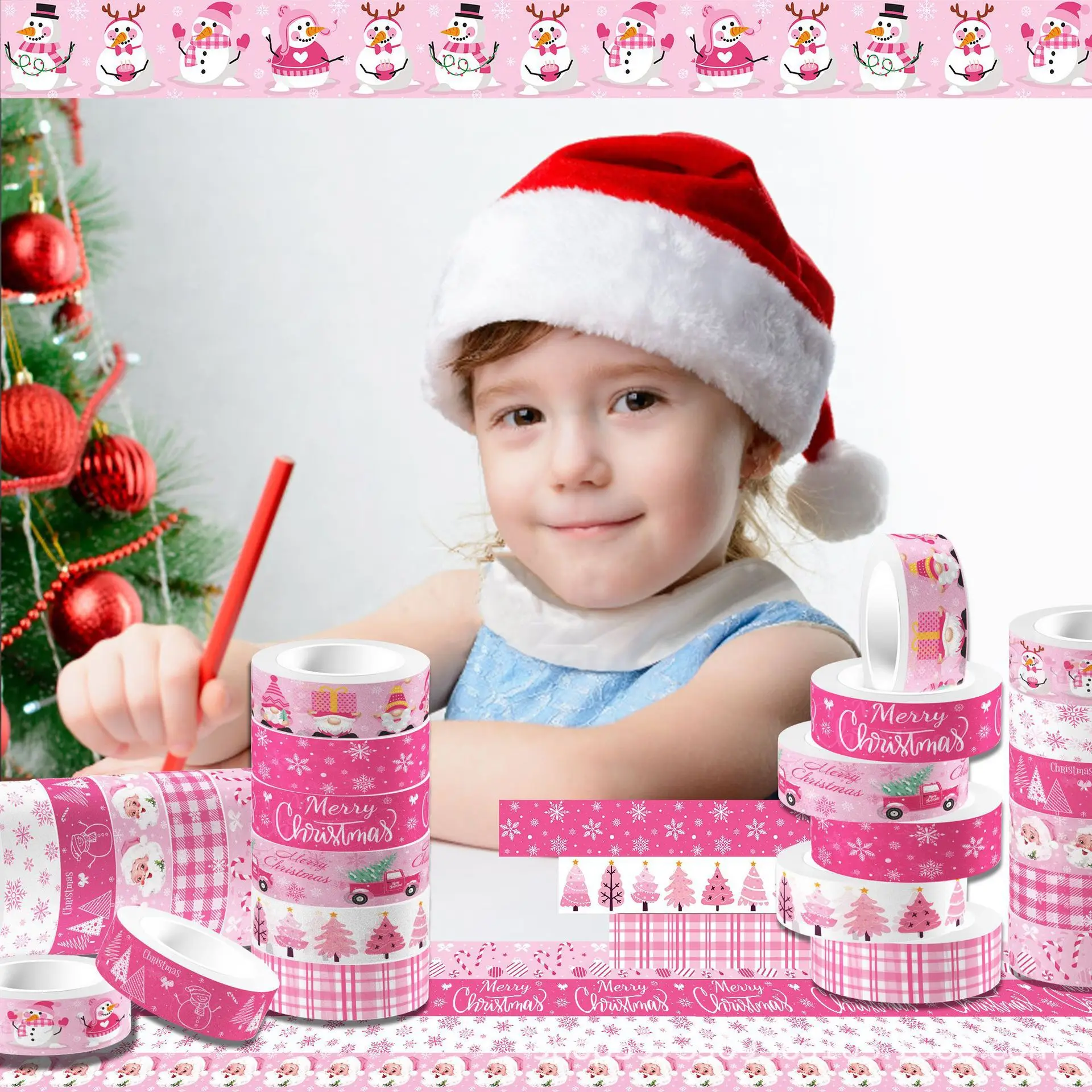 Washi Tape Rolls - Flores de Nieve, Cinta Adhesiva Transparente