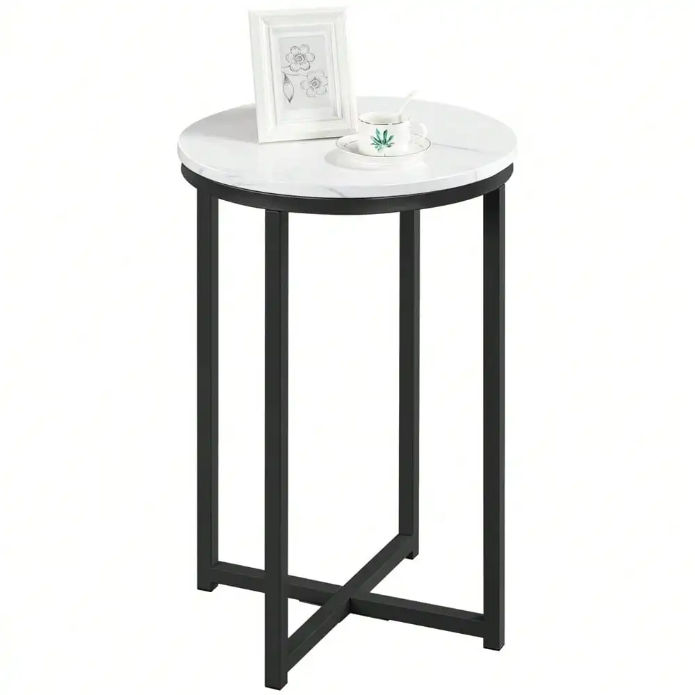 

Приставной столик из искусственного мрамора с X-образной основой, круглый акцентный столик с защитными накладками на ножках, приставной столик для гостиной, Lof