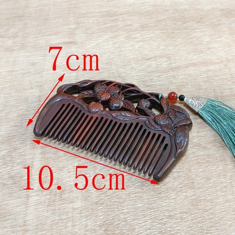 Natural Rhinoceros Horn Small Leaf Red Sandalwood Carved Wood Comb Retro Style Massage Comb Gifts with comb