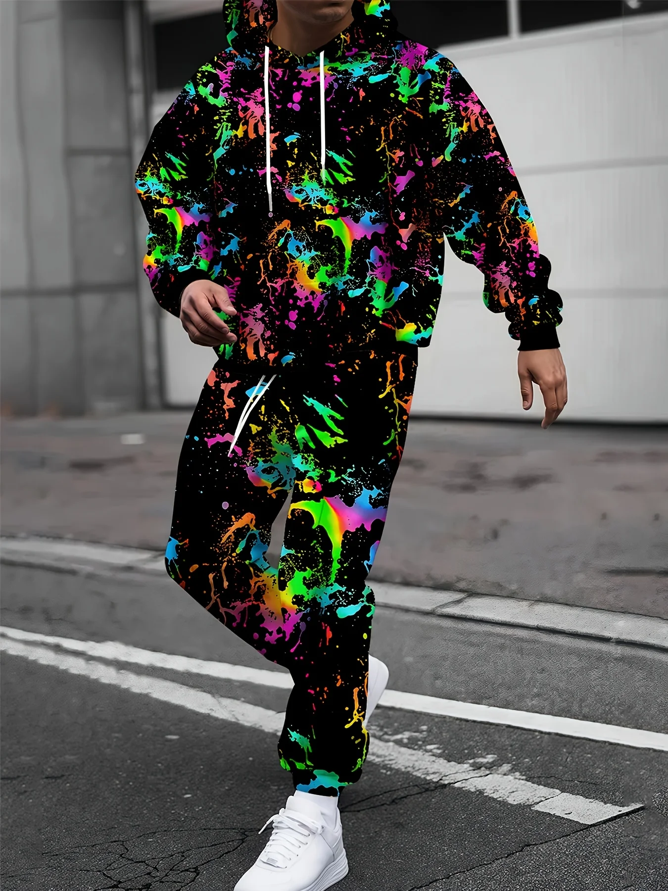Traje con capucha con estampado 3D de bloques de Color abstracto, sudaderas para hombre, sudaderas con capucha, pantalones de chándal, conjunto de chándal de dos piezas a la moda, ropa para hombre