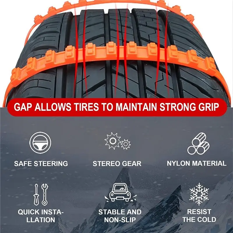 M49K-Anti-Skid Chain For Car Winter Driving, Universal Snow Chains For Cars,Off-Road Vehicles,Tire-Friendly, Easy Tie-On