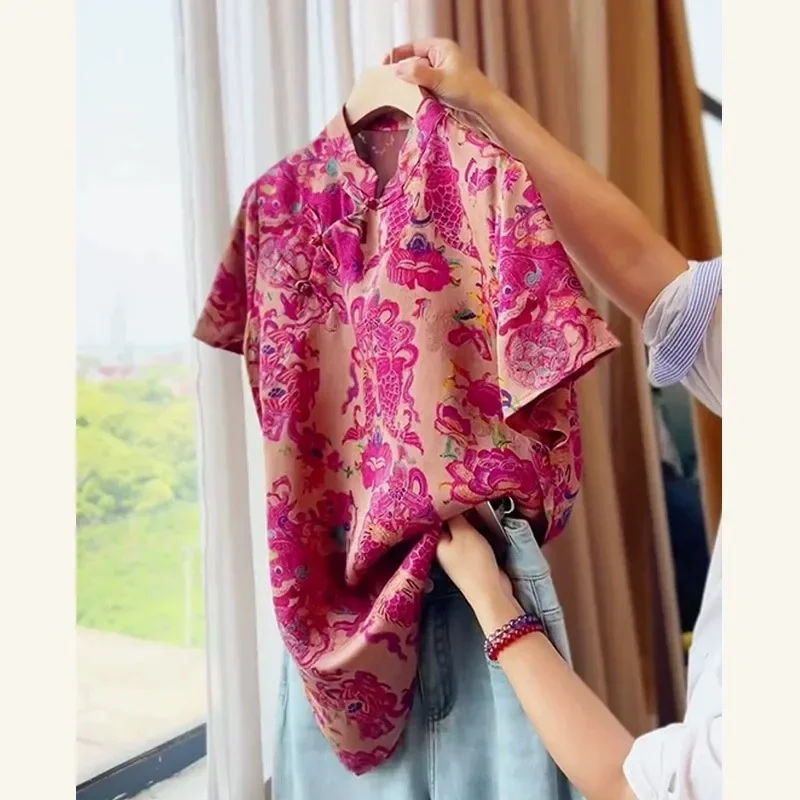 

Chinese Style Women's Blouses Korean Shirts FASHION Loose Spring/Summer Vintage Clothing Printed Sleeveless Women Tops