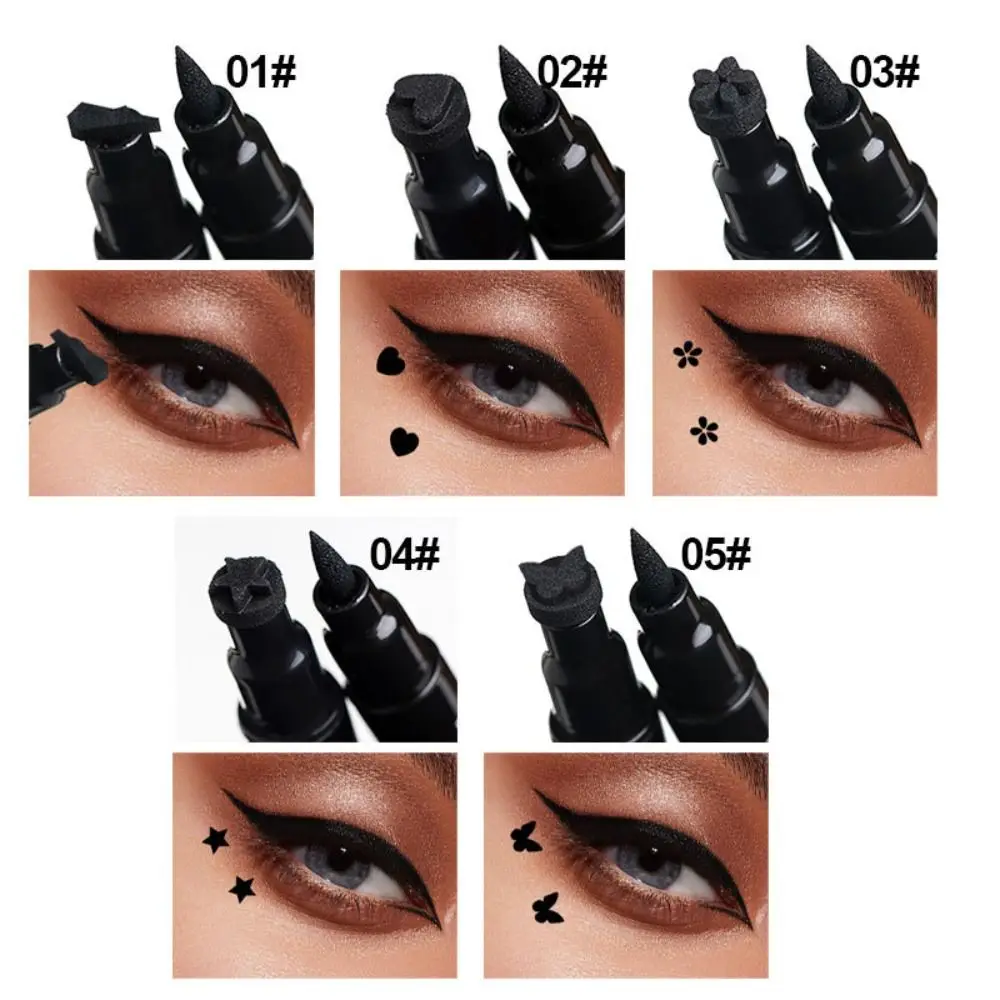 Double Head Winged Eyeliner Stamp, Lua Nova Waterproof Eye Liner Pencil, Caneta Líquida, Maquiagem Kit de Ferramentas, Estrela, Coração, 2pcs