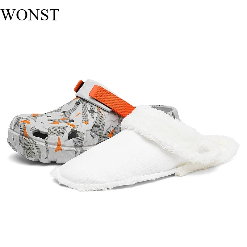 

Mens Winter Slippers Soft Indoor Warm Women Slippers Summer Removable Sandals Men Non Slip Plush Fur Clogs Big Size Slippers 47