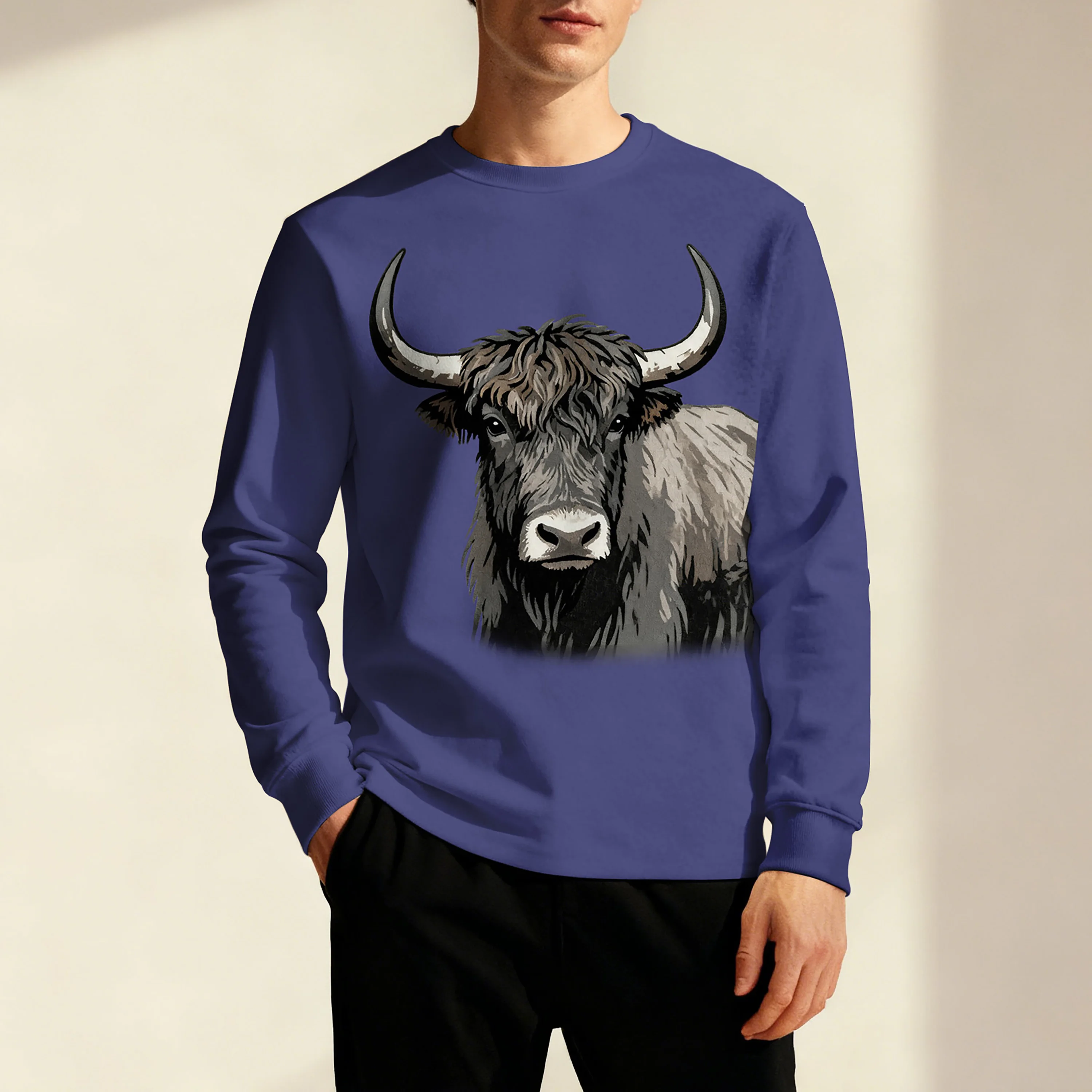 

Повседневная мужская осенне-зимняя новая толстовка с круглым вырезом с 3D принтом яка, простая, модная, универсальная, удобная.