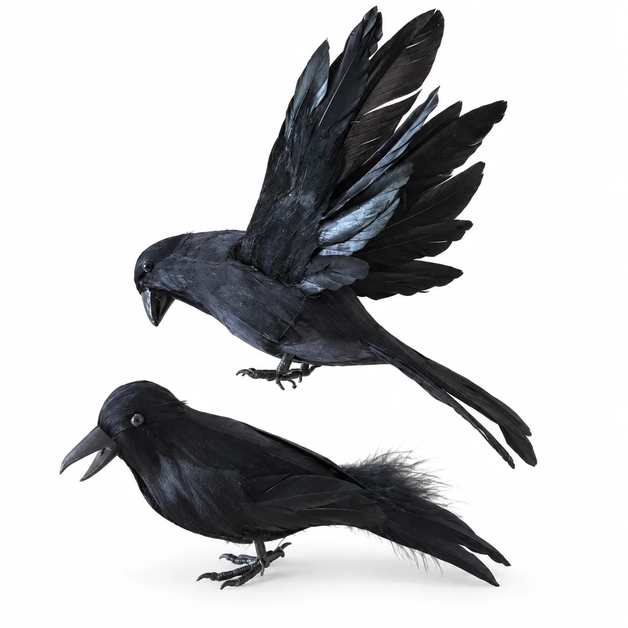 2PCS Artificial Crow Bird Ornaments Black Feather Crow Figurines for Home Garden Tree Display