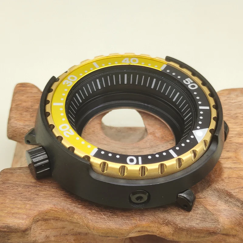 Black-Gold Seiko Tuna Canned Replace Watch Cases fits NH35 NH36 4R Movement Transparent case back  30ATM Resistance men's Case