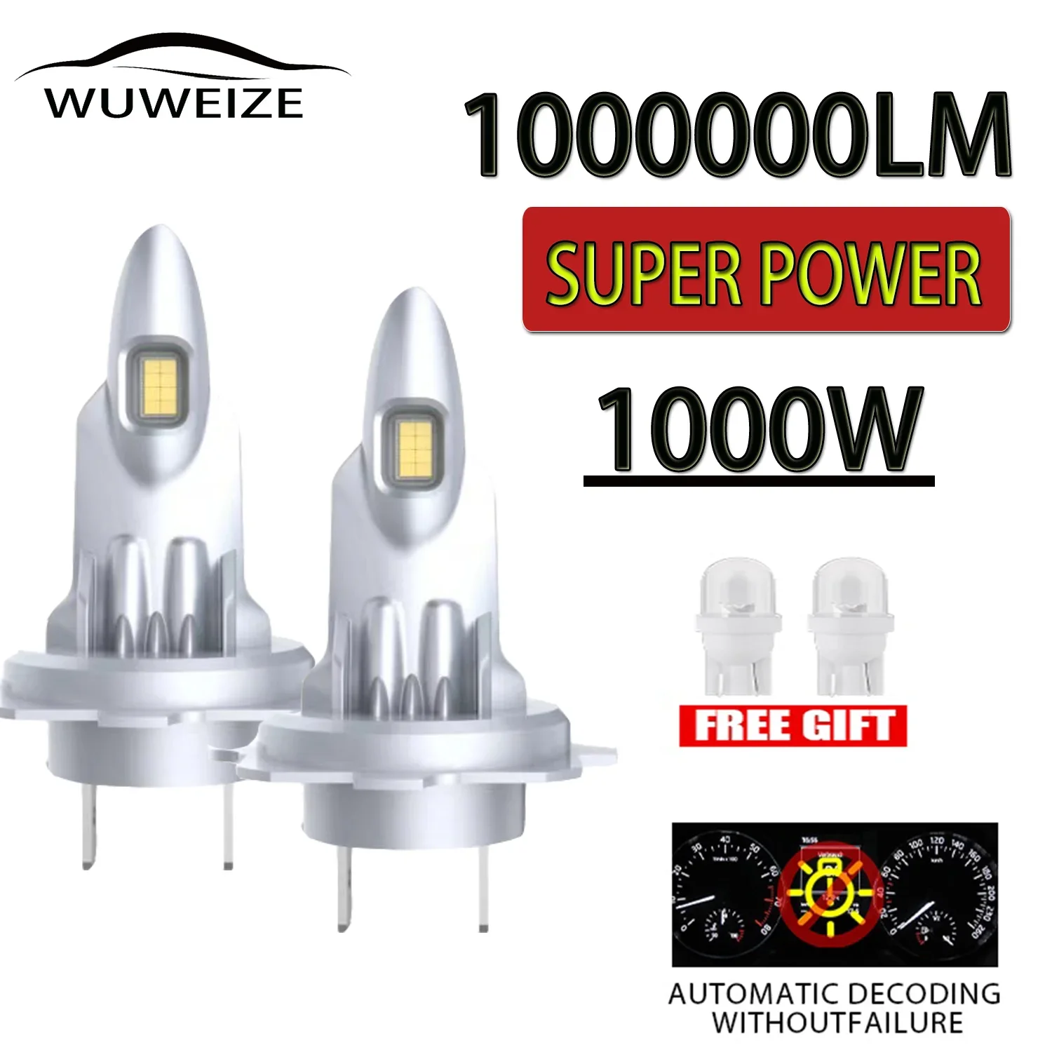 WUWEIZE Turbo H7 LED CANBUS Mini Headlight Bulb Size Design Wireless 1000W Super Strong Plug&Play 12v 24v LHD Headlight Bulb