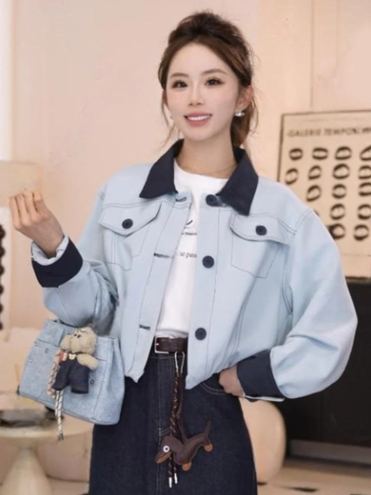 Faionable ort Abbigliamento da lavoro Jaet da donna Loose Fit Color Blo Versatile Top coreano Sle Autunno Nuovo arrivo Taglia piccola