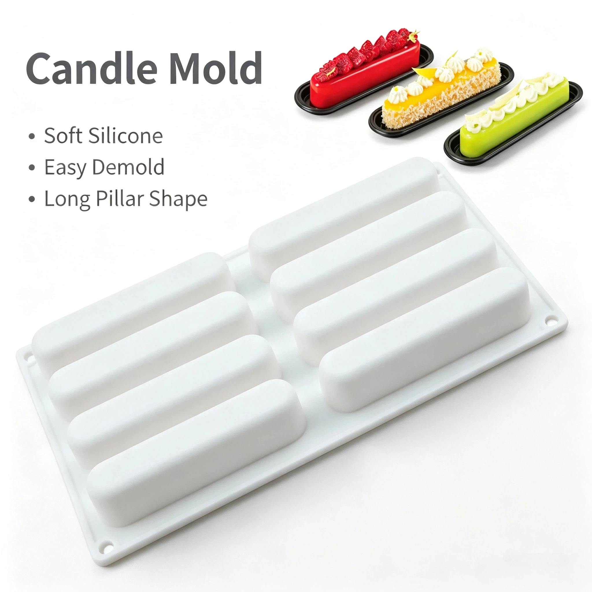 New Candle Molds 8 Lightning Puff Mousse Cake Mold Long Strip French Dessert Decoration DIY Baking Appliances
